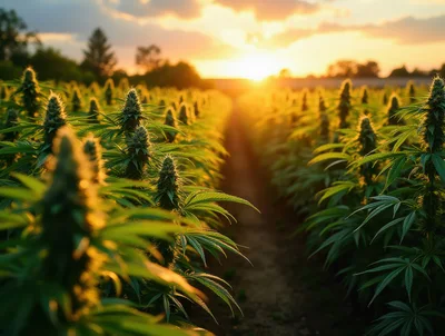 Cannabis Field at Sunset