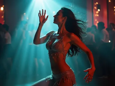 Woman Dancing In A Glittering Outfit At A Nightclub