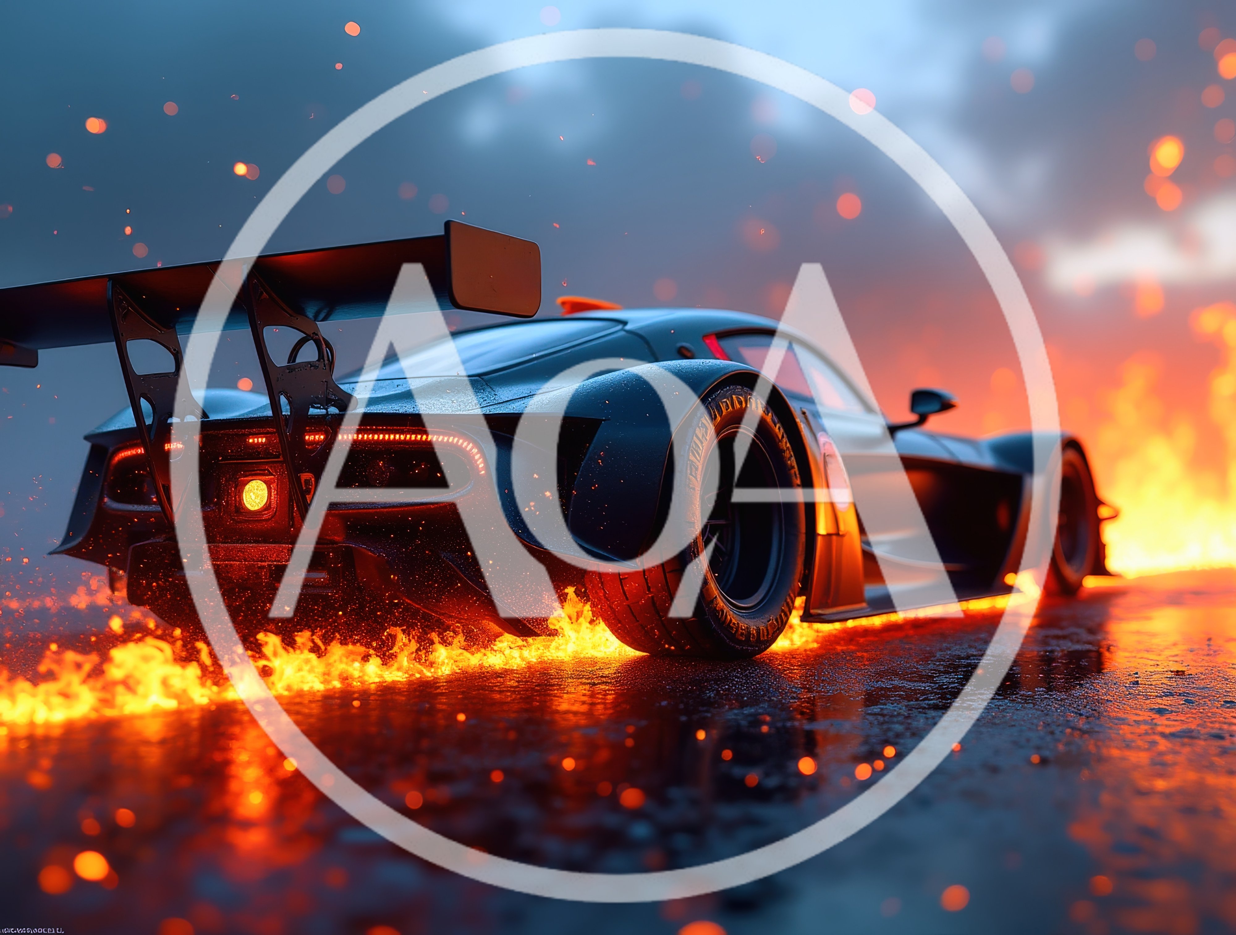 Futuristic Sports Car Drifting Through Fire