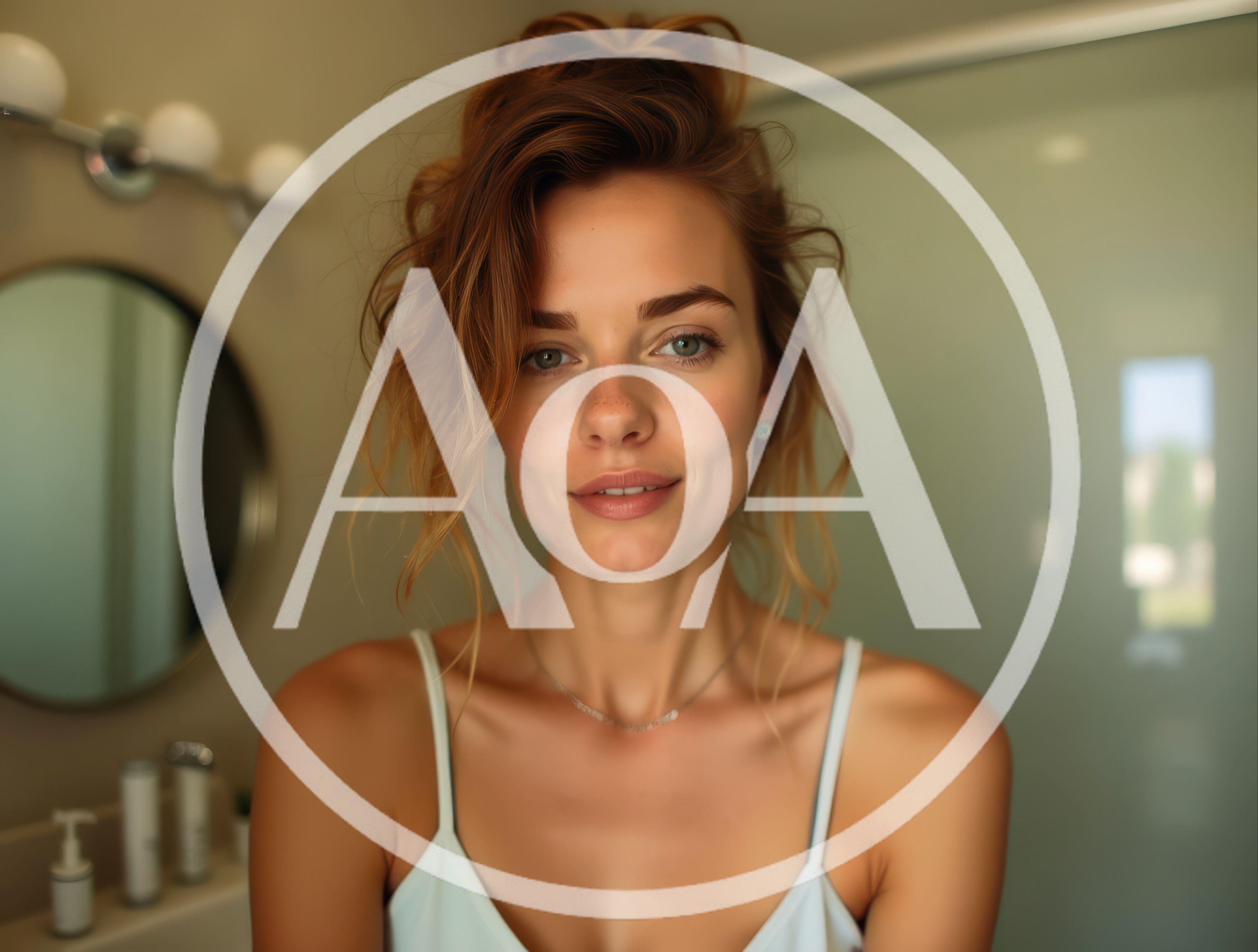 Young Woman With Messy Bun In Bathroom Mirror