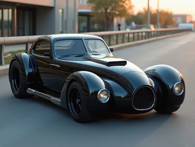 Custom Black Hot Rod Coupe on City Street