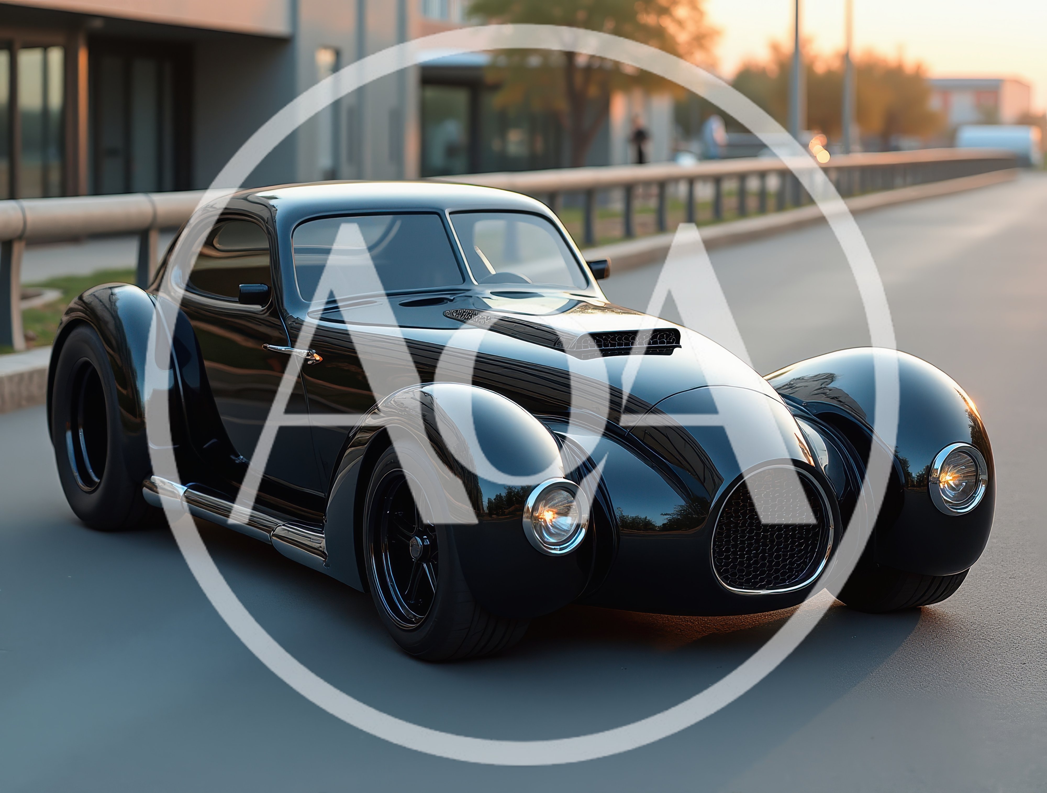 Custom Black Hot Rod Coupe on City Street