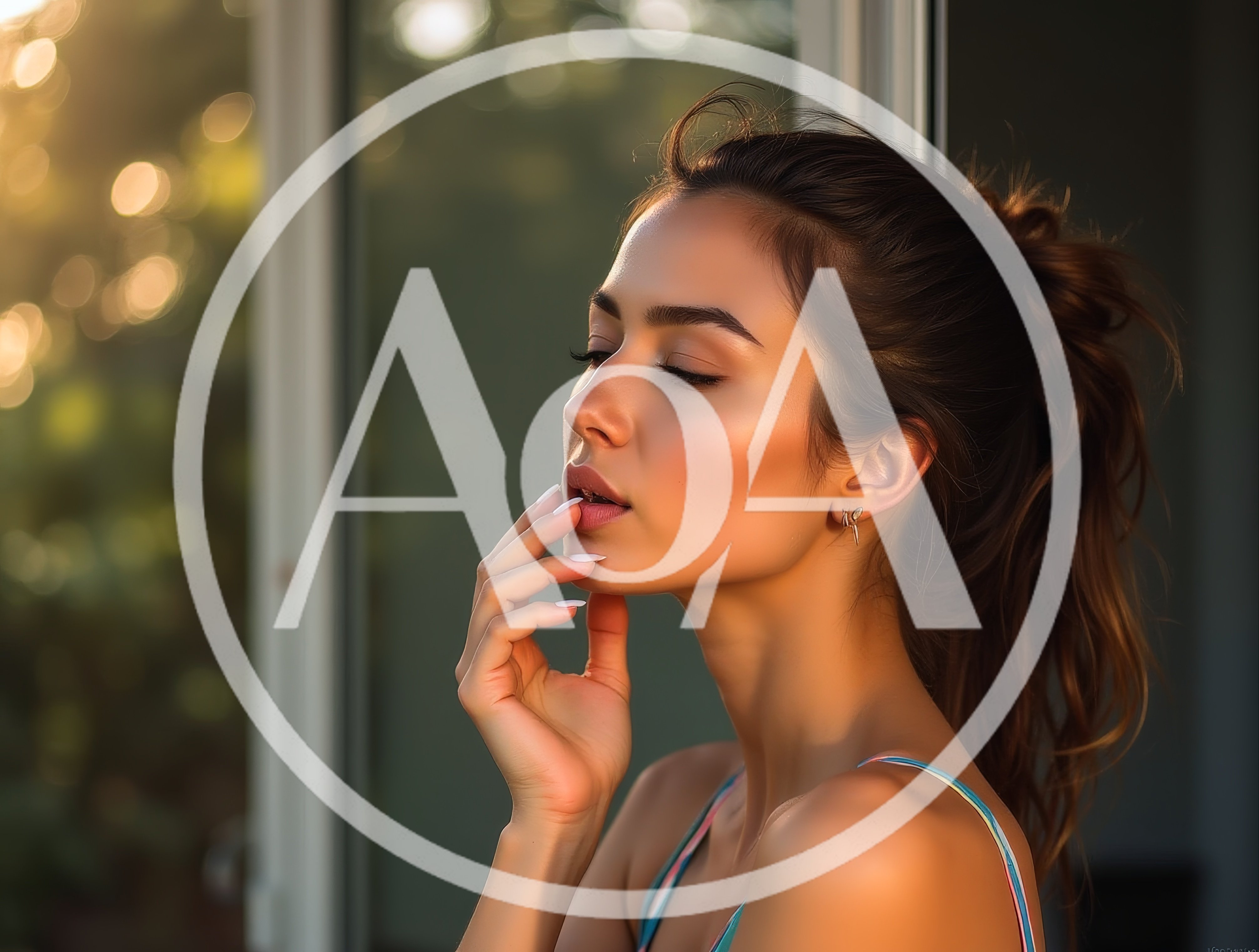 Young Woman Touching Her Lips In Soft Sunlight