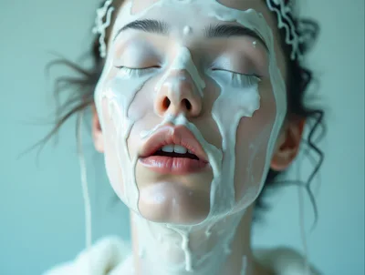 Woman With White Cream Mask On Face
