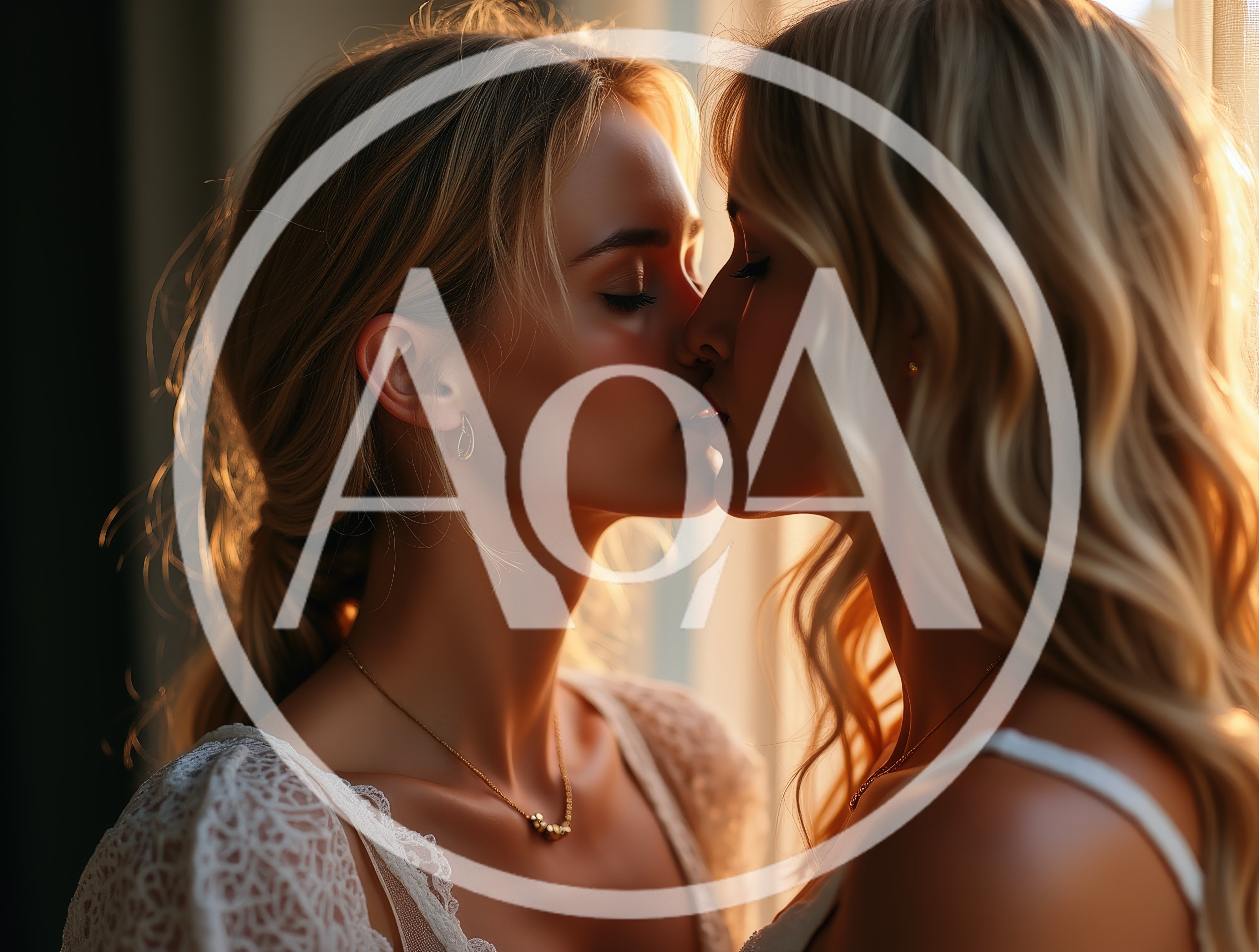 Two Blonde Women Sharing An Intimate Romantic Kiss