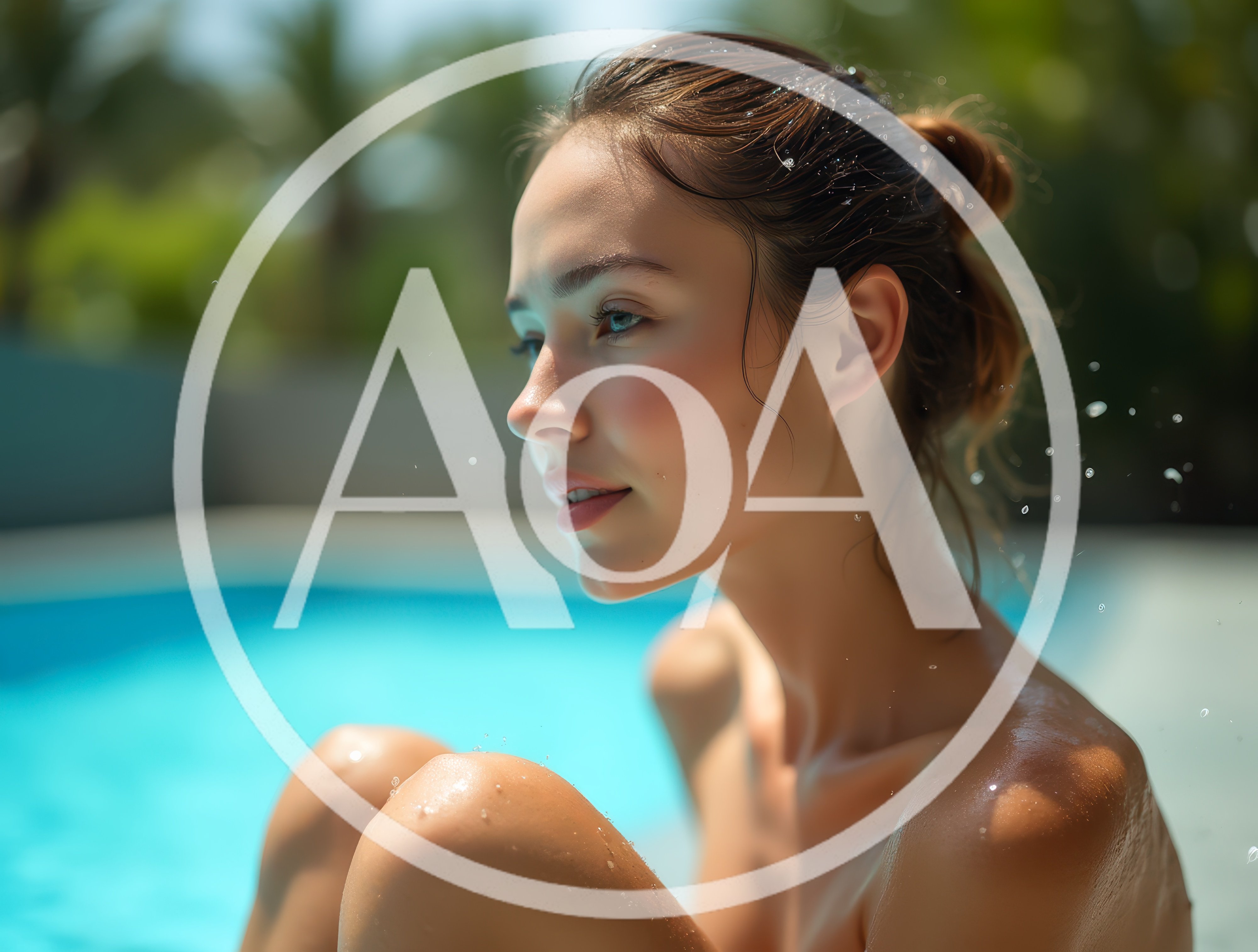 Young Woman Relaxing By A Sunny Swimming Pool