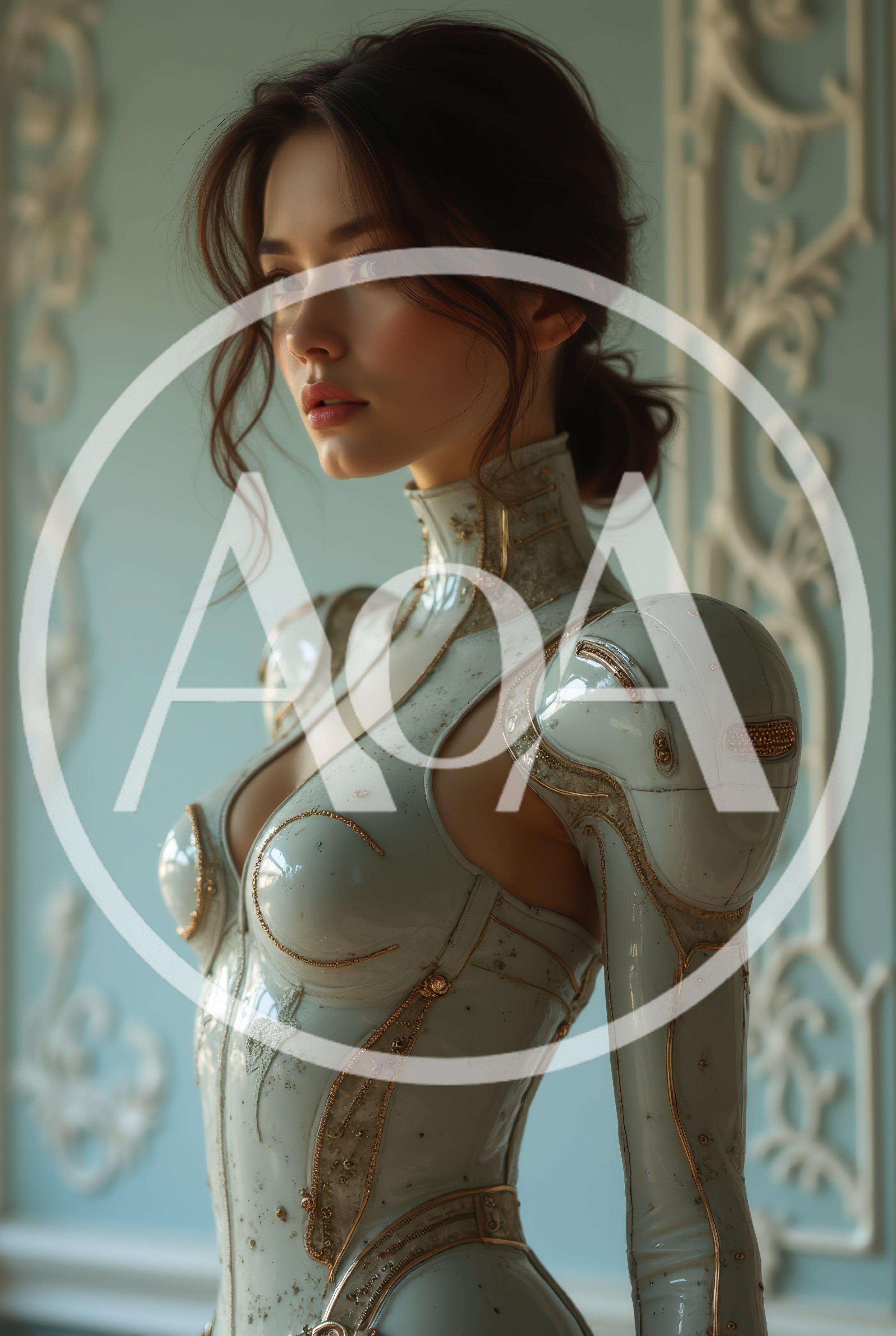 Portrait Of A Futuristic Cyborg Woman In Ornate Armor