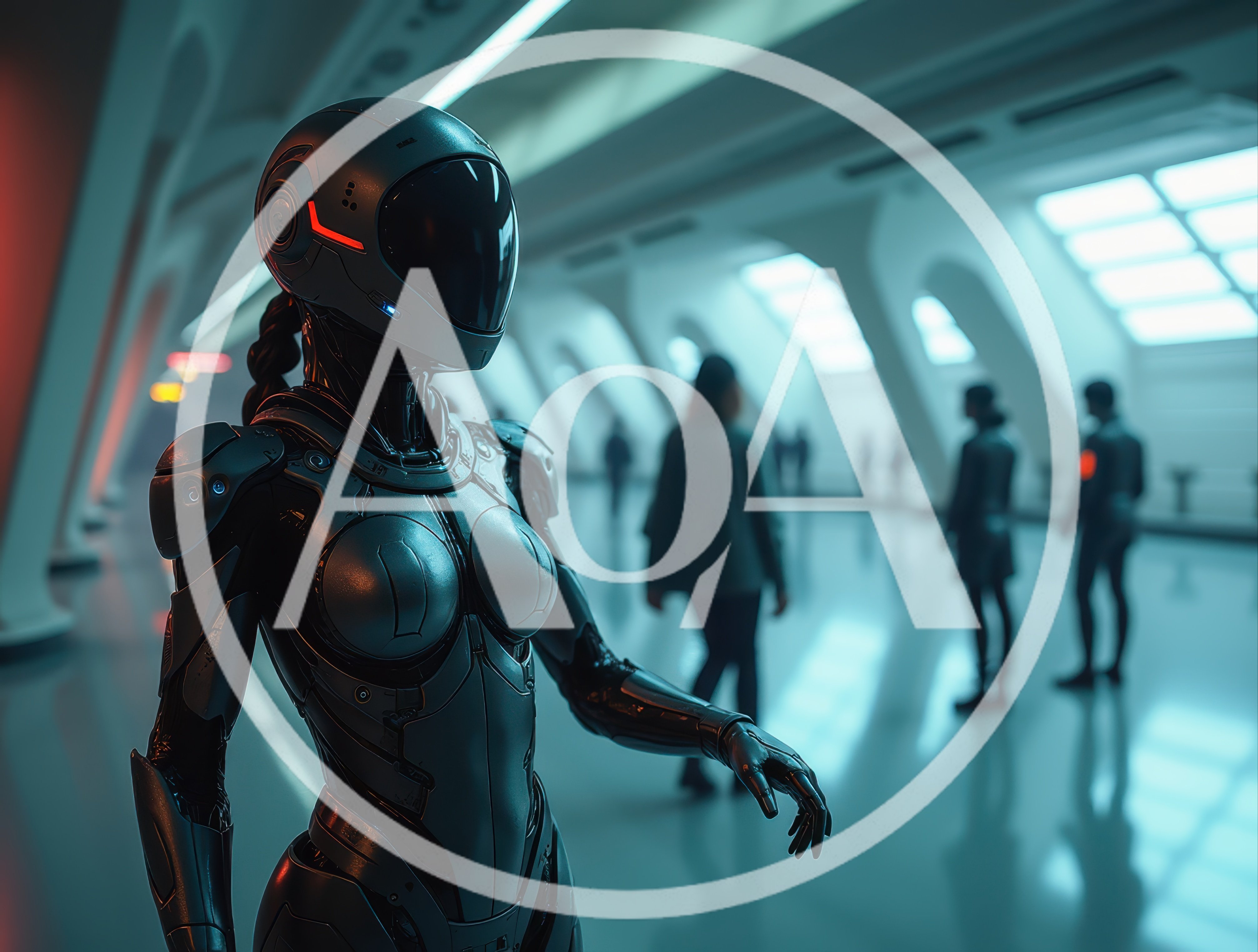 Futuristic Android Standing In A Modern Sci-Fi Corridor