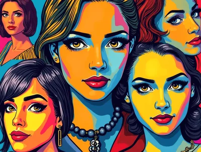 Pop Art Style Illustration Of Diverse Women Faces