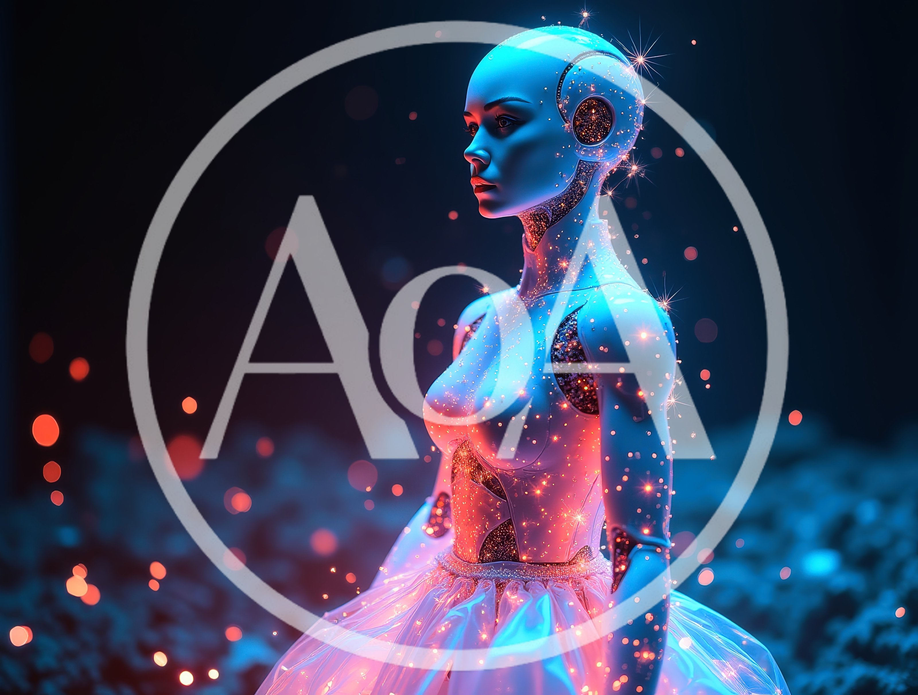 Futuristic Android Woman in Glowing Ballgown