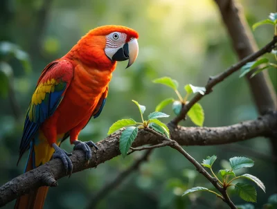 Scarlet Macaw Perched on a Tree Branch