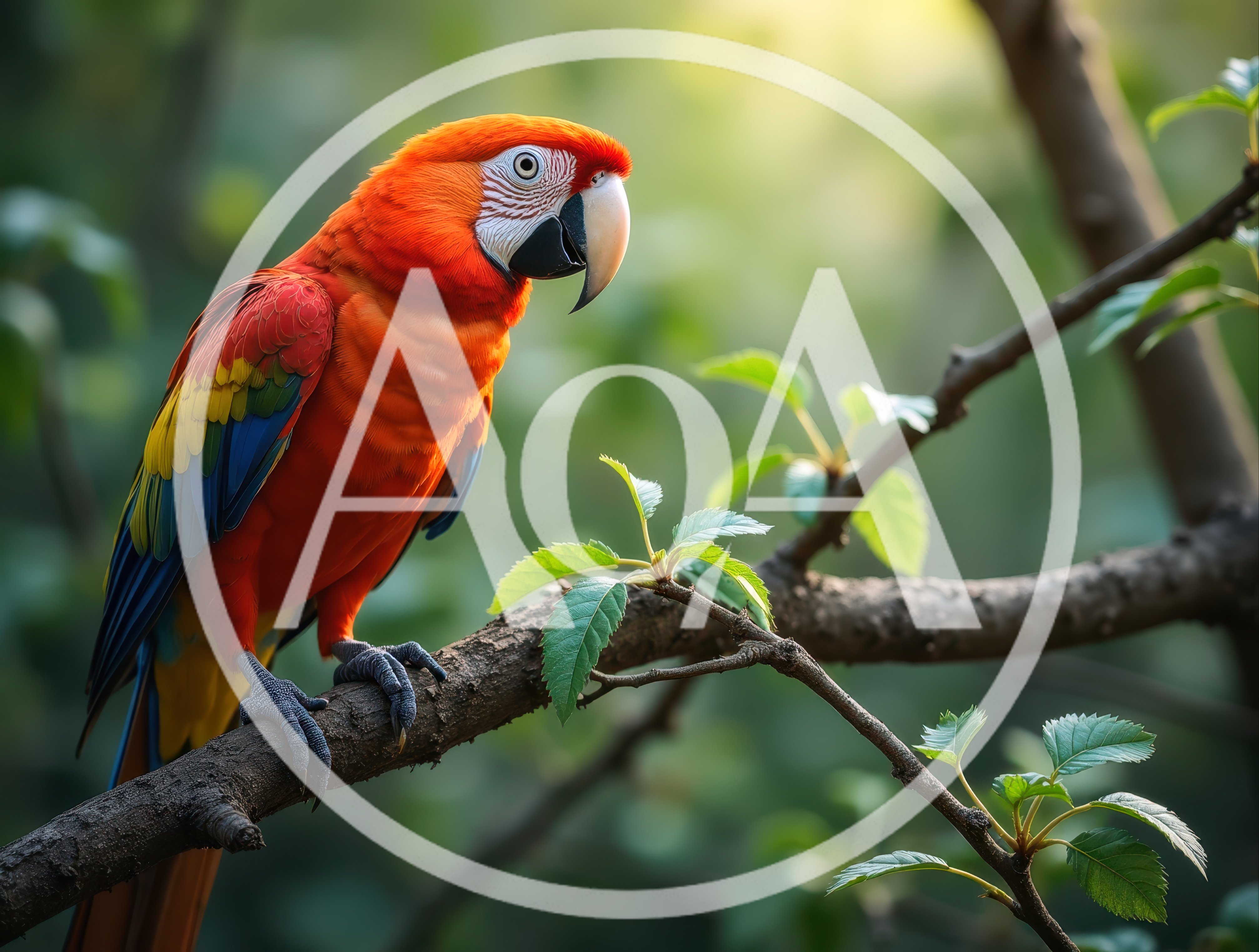 Scarlet Macaw Perched on a Tree Branch