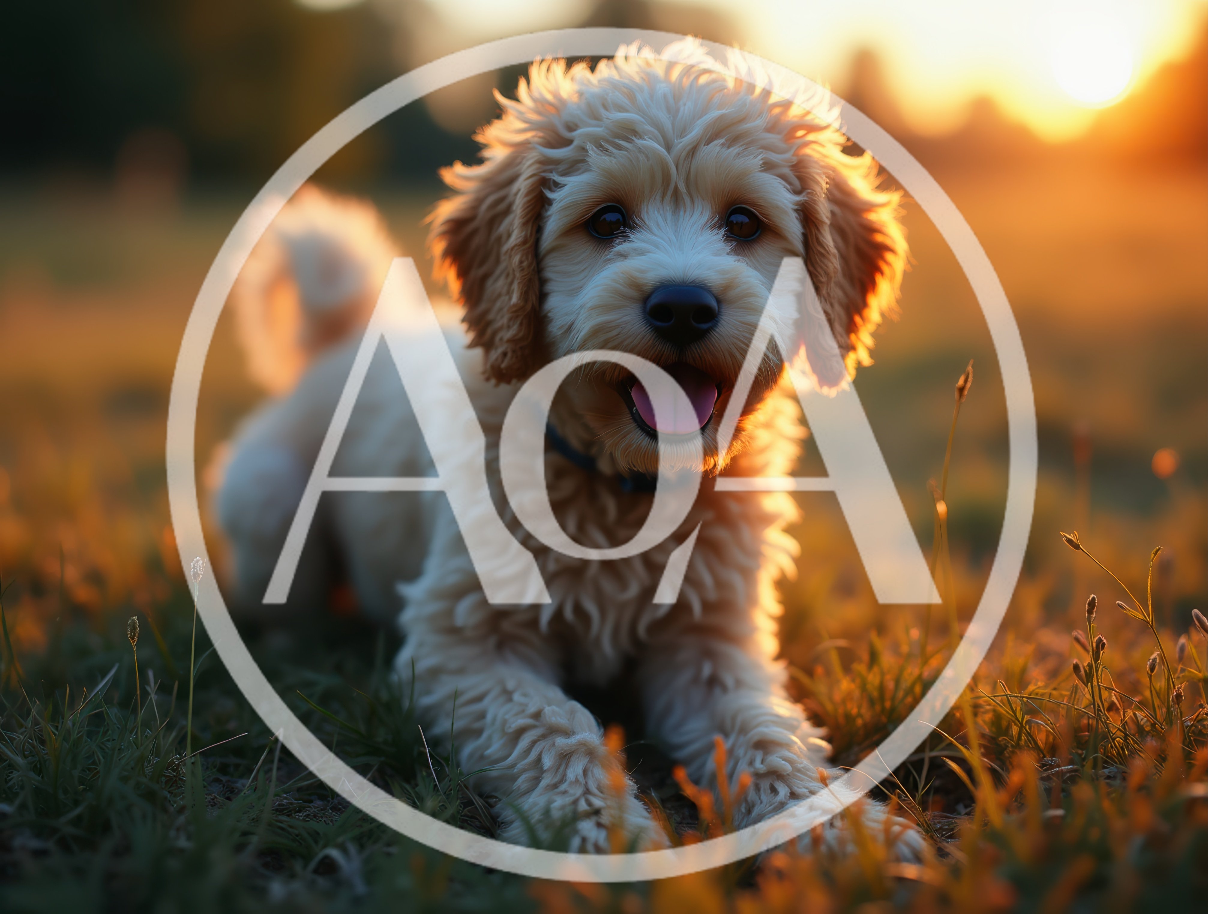 Adorable Goldendoodle Puppy Resting in Golden Hour Sunlight