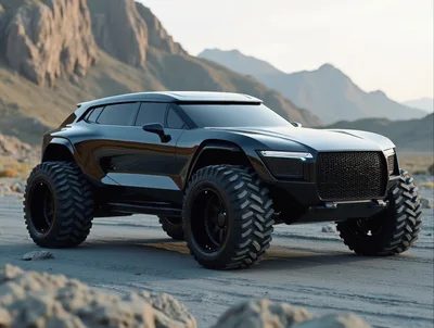 Futuristic Black Off-Road Concept Vehicle In Desert