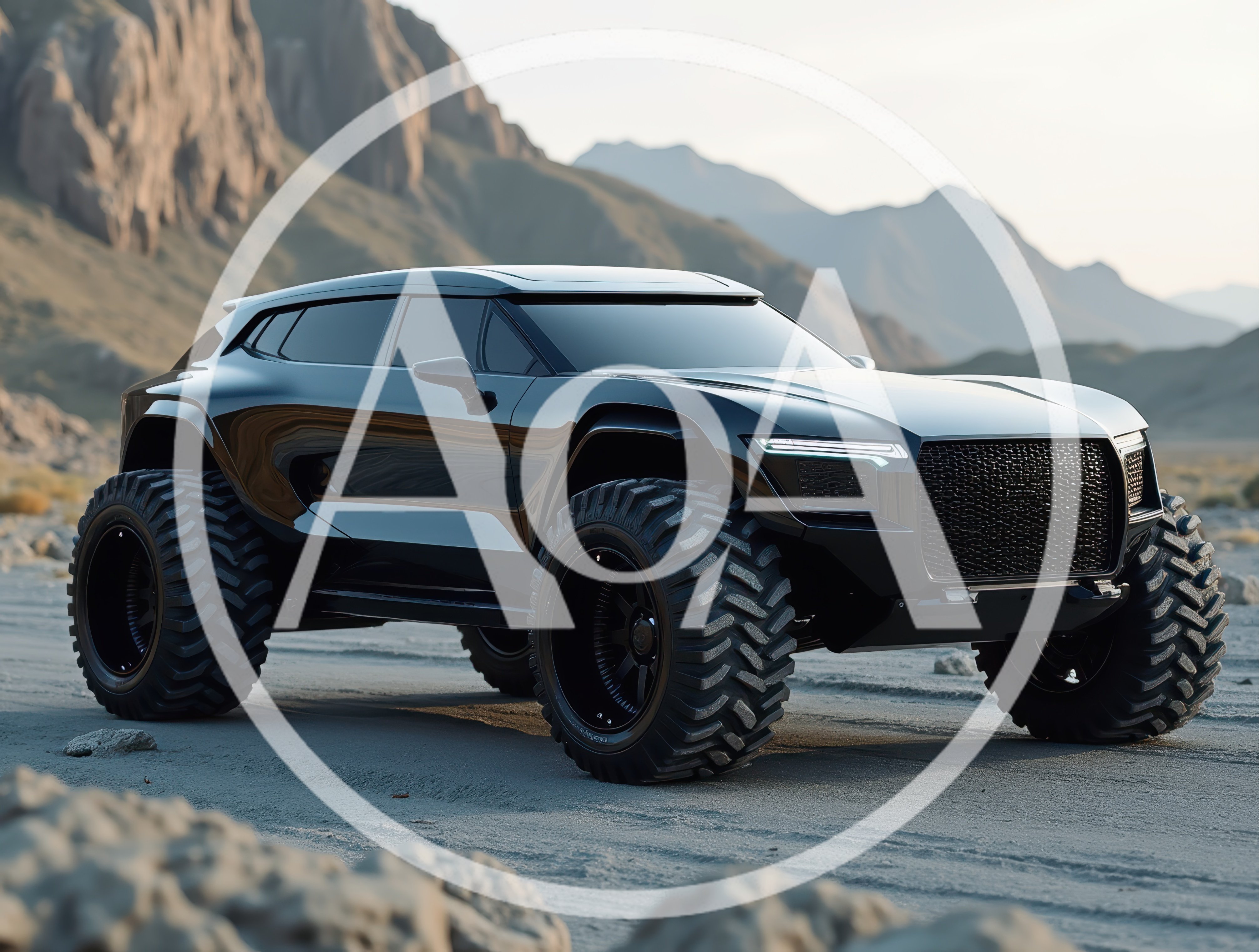 Futuristic Black Off-Road Concept Vehicle In Desert