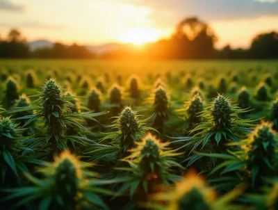 Cannabis Field At Sunset