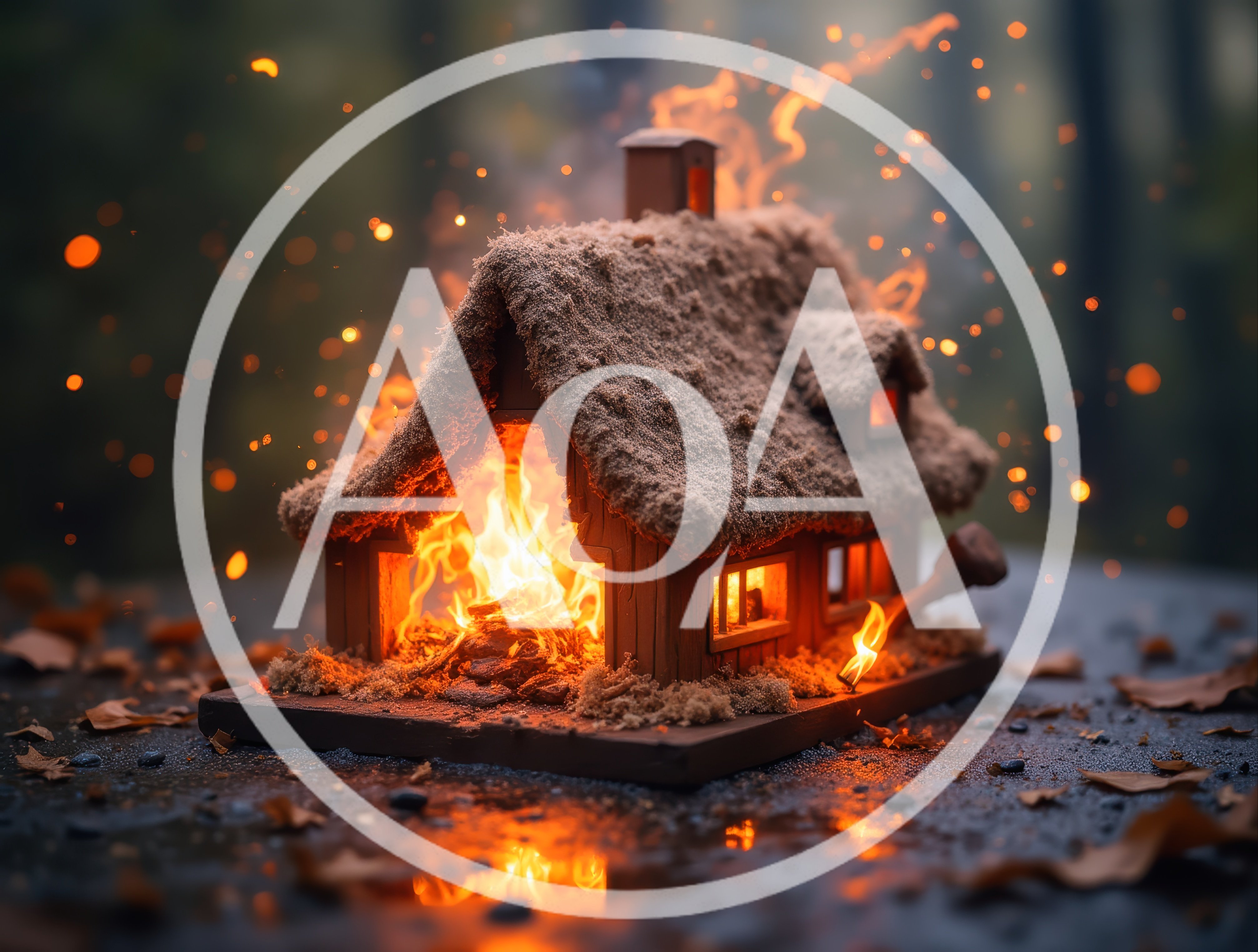 Miniature Wooden House Burning With Bright Flames