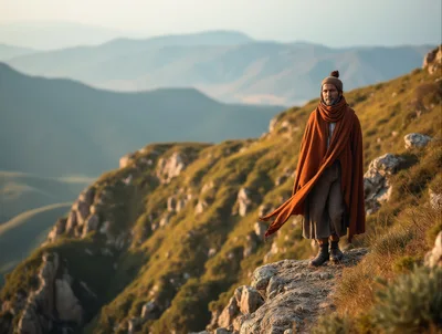 Solitary Wanderer Standing On A Mountain Cliff