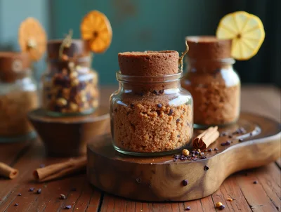 Glass Jars Filled With Spiced Brown Sugar Mix