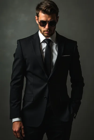 Stylish Man in Black Suit and Sunglasses