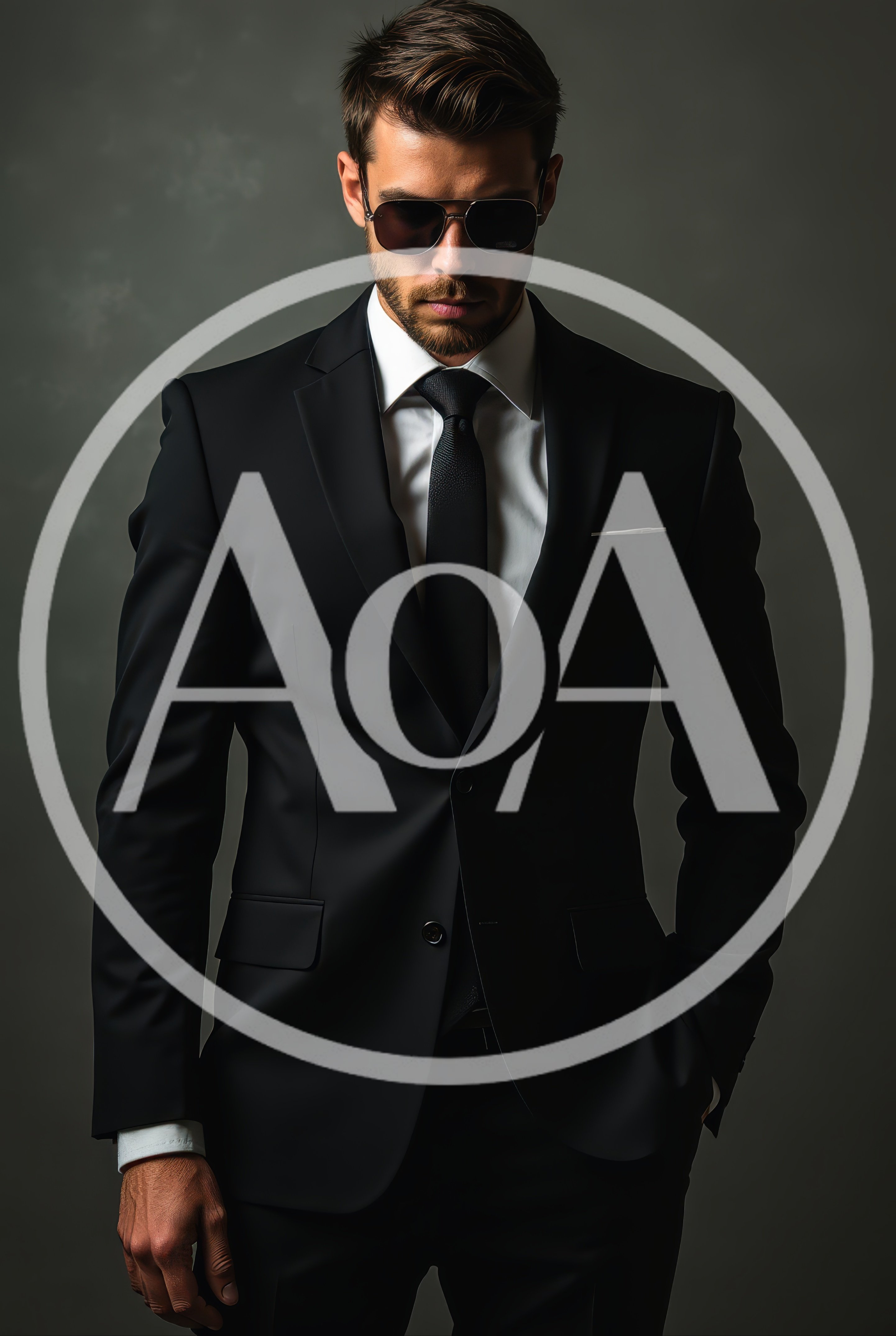 Stylish Man in Black Suit and Sunglasses
