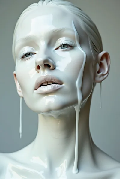 Portrait Of A Woman Covered In White Liquid