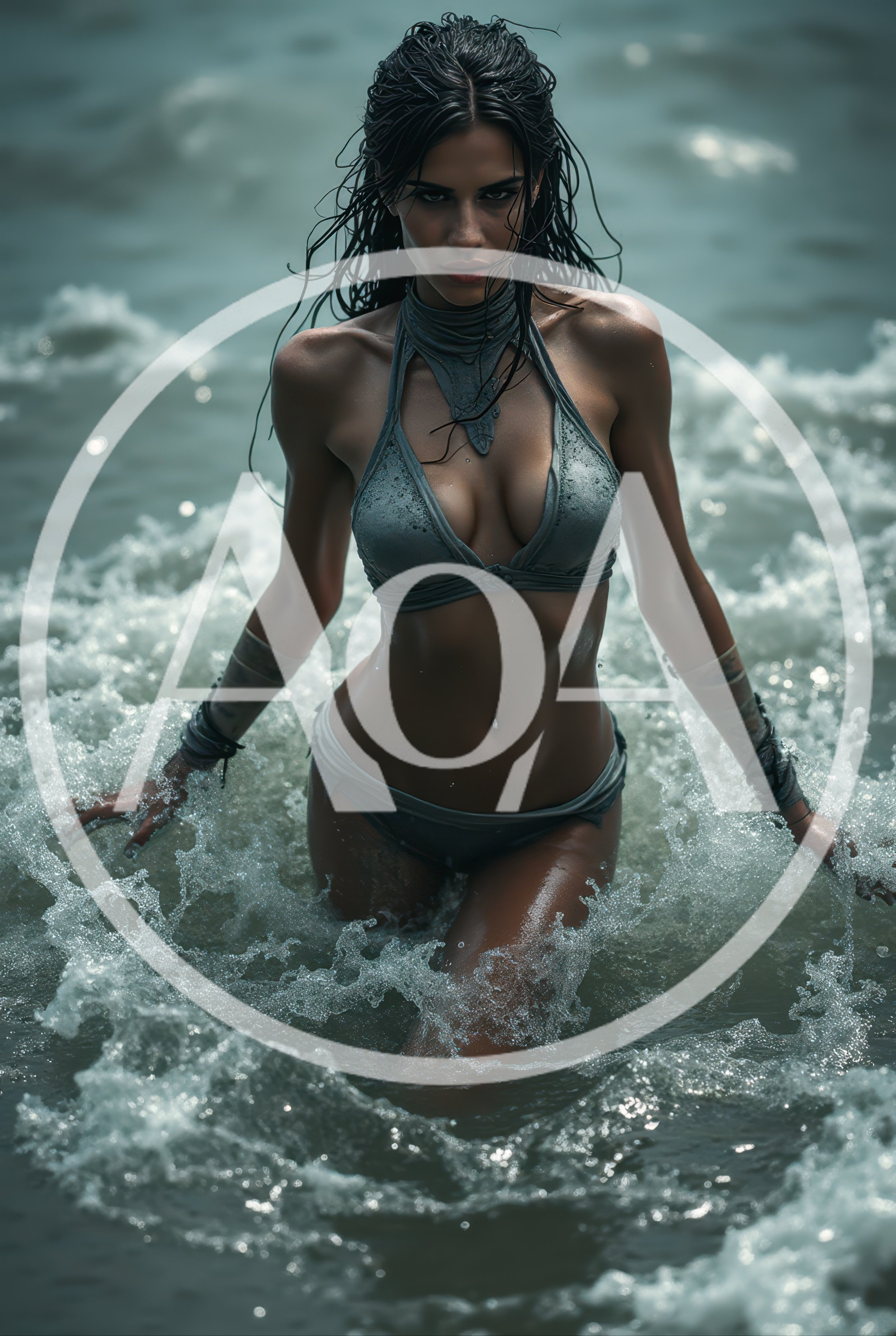 Wet Woman Emerging From Ocean Waves