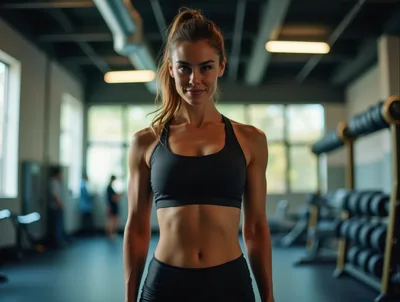 Fit Woman Standing Confidently In A Modern Gym