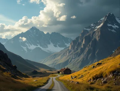 Remote Mountain Cabin Along A Winding Gravel Road