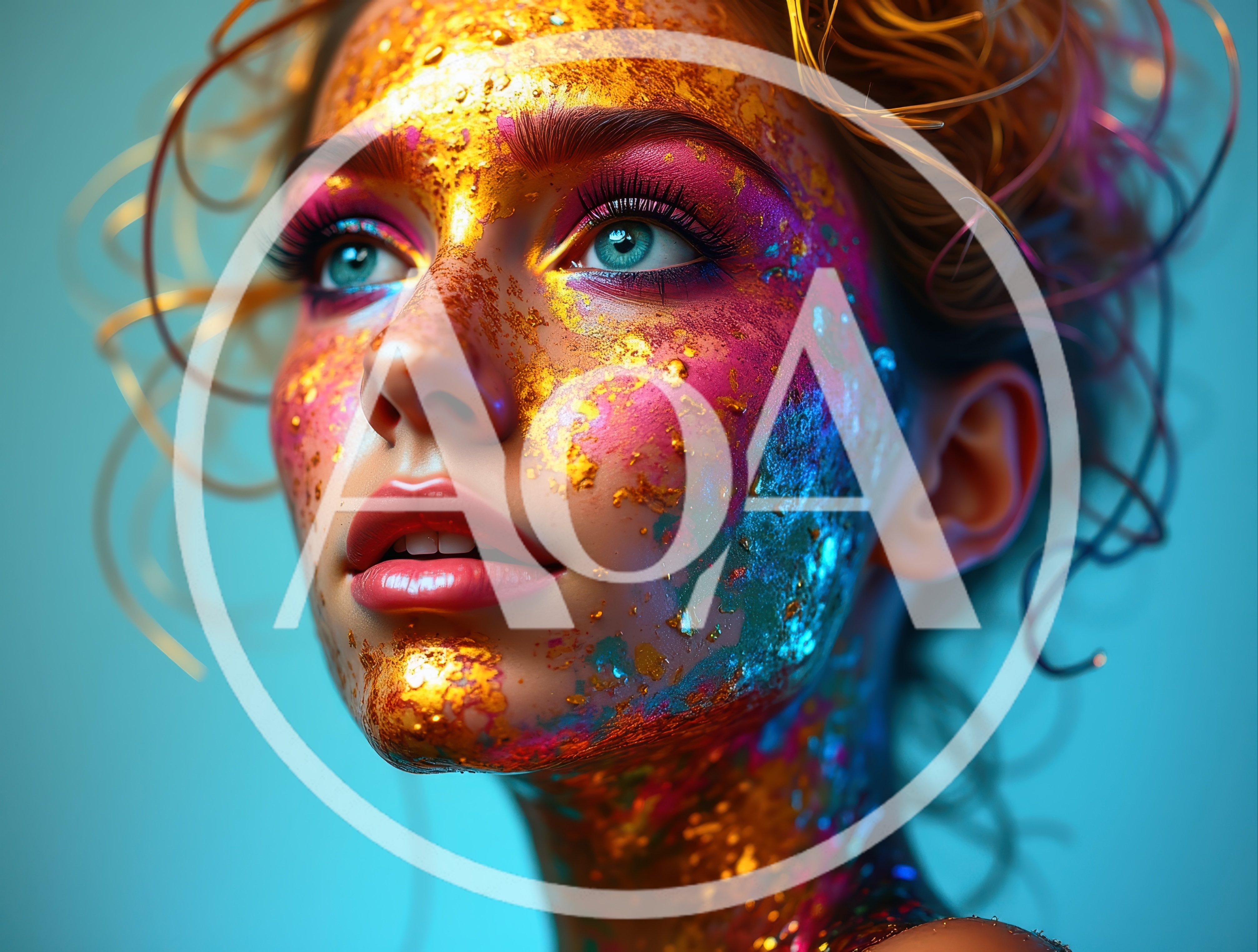 Portrait Of A Woman With Gold Leaf And Colorful Makeup