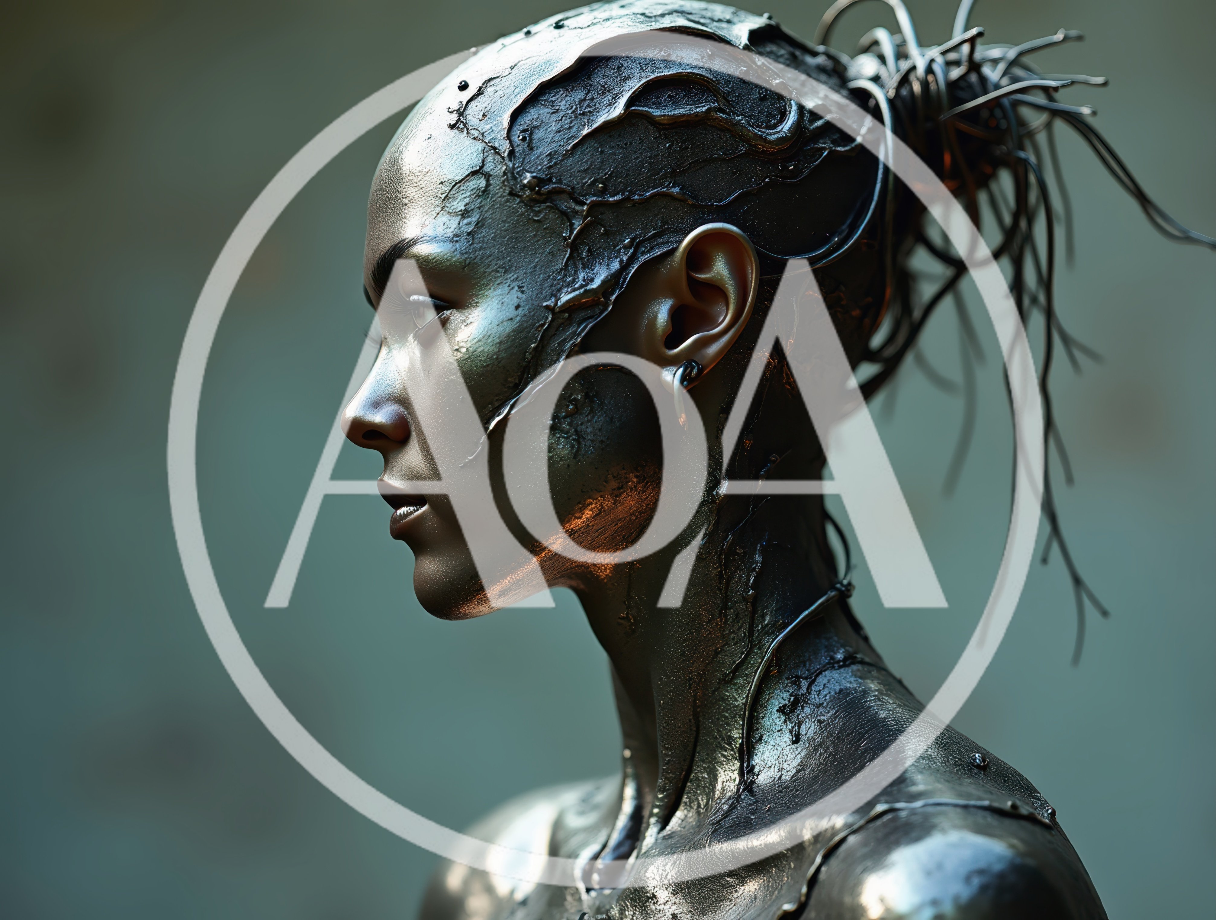Cybernetic Humanoid Portrait With Metallic Skin Texture