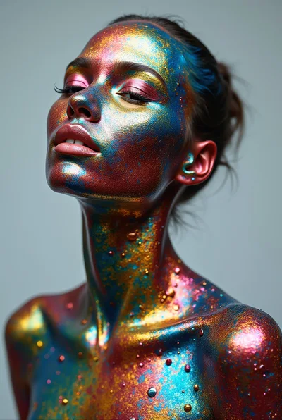 Portrait Of Woman With Iridescent Glitter Body Paint