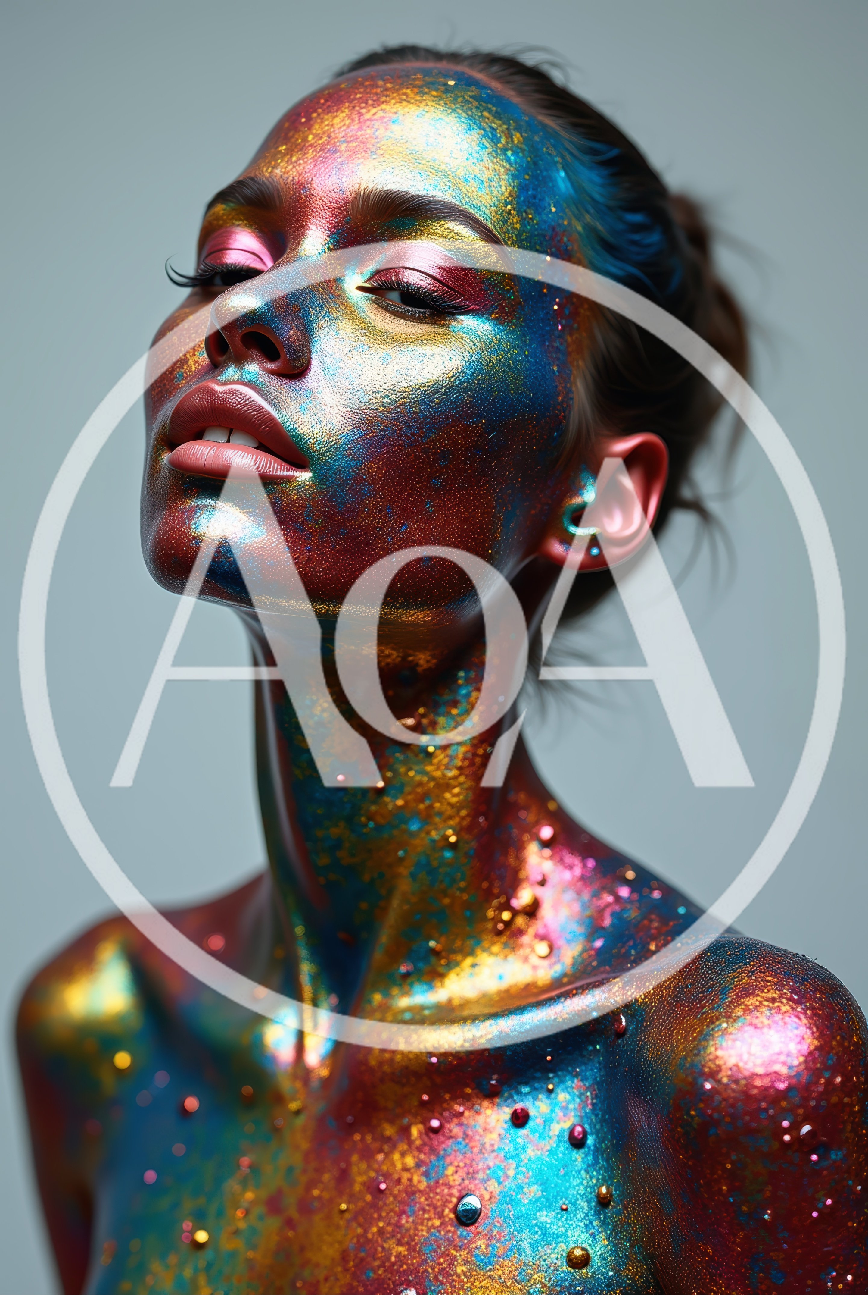 Portrait Of Woman With Iridescent Glitter Body Paint