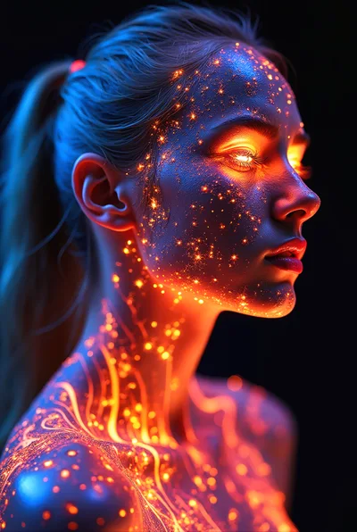 Portrait Of A Woman With Glowing Cosmic Skin