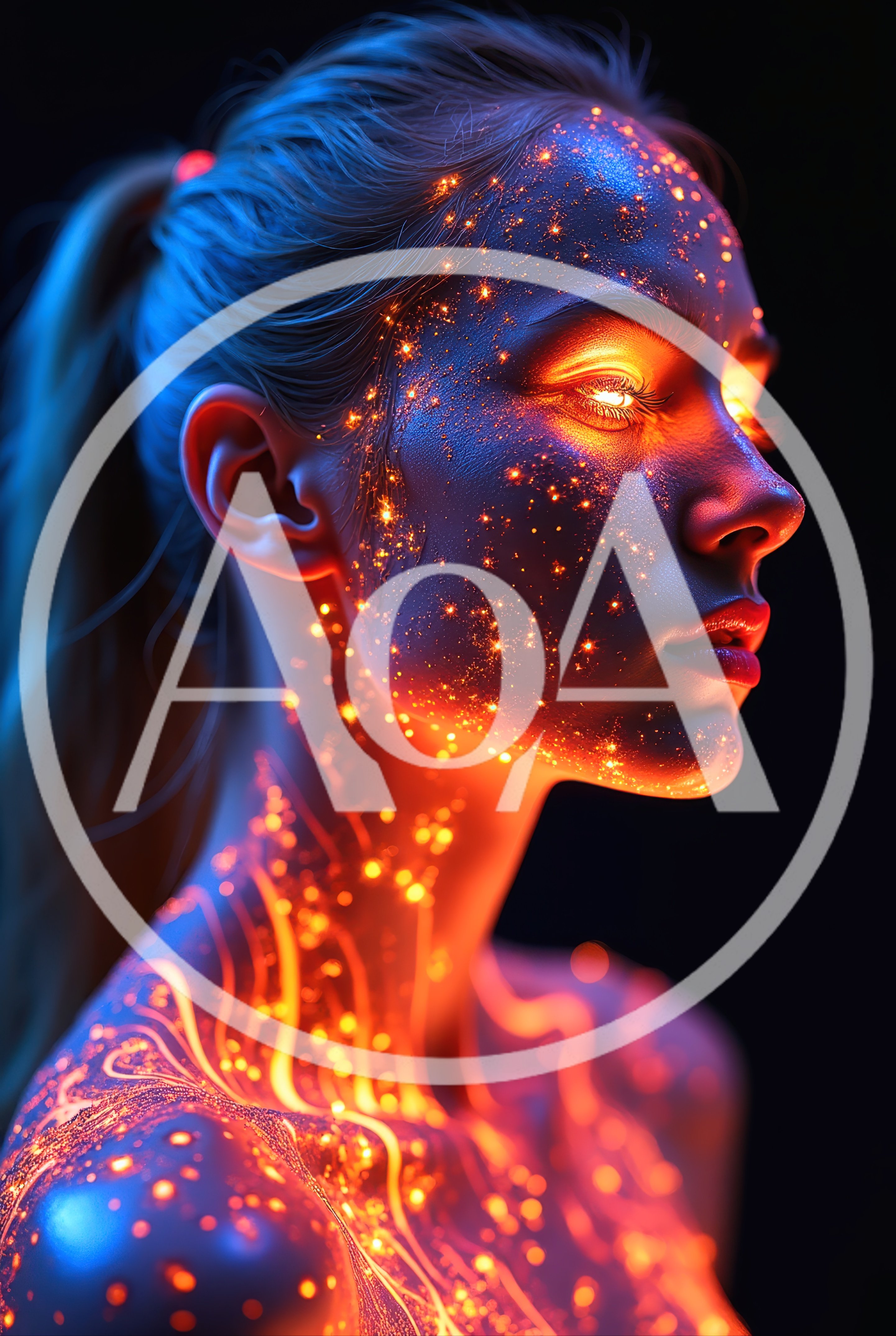 Portrait Of A Woman With Glowing Cosmic Skin