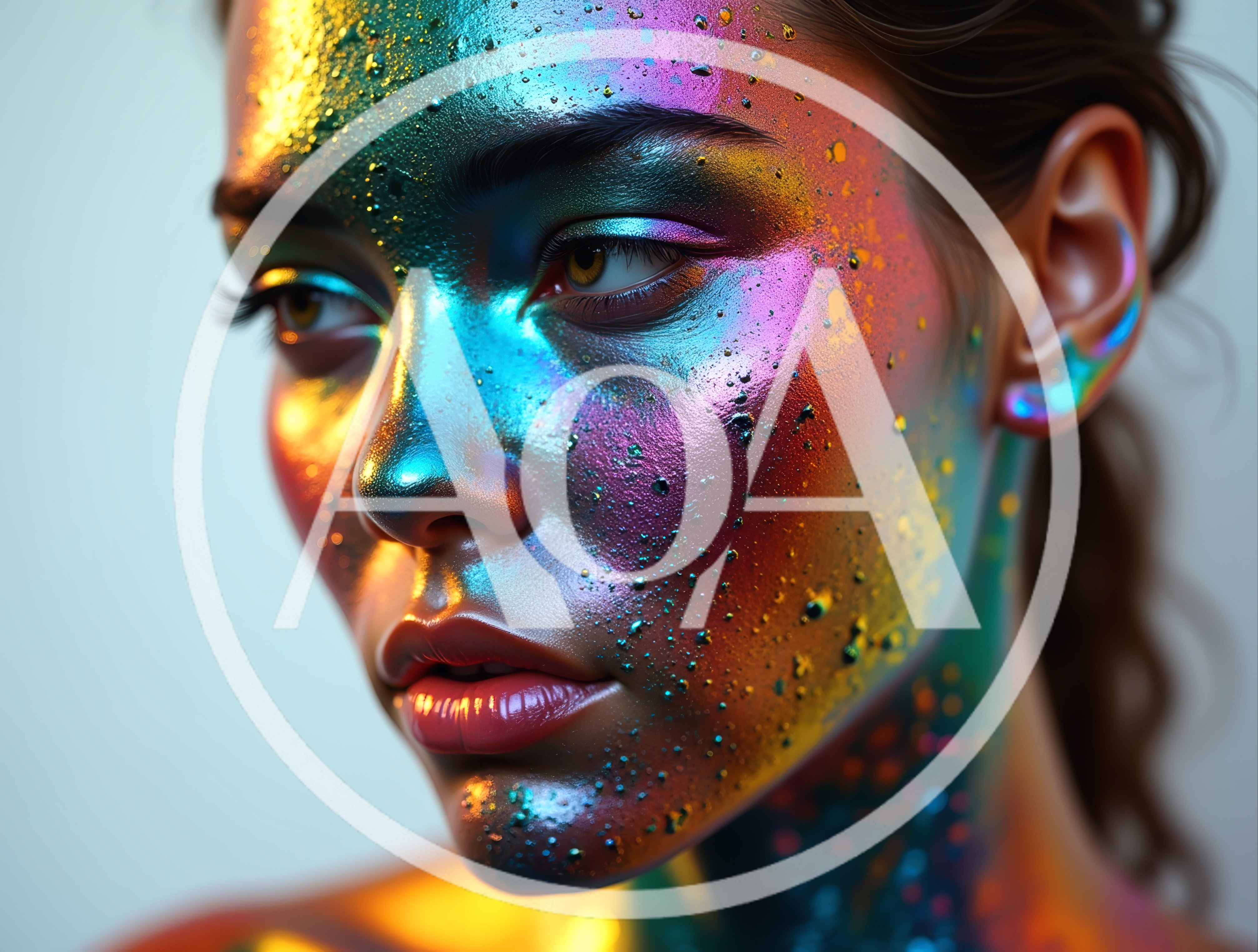 Portrait Of A Woman With Iridescent Metallic Face Paint