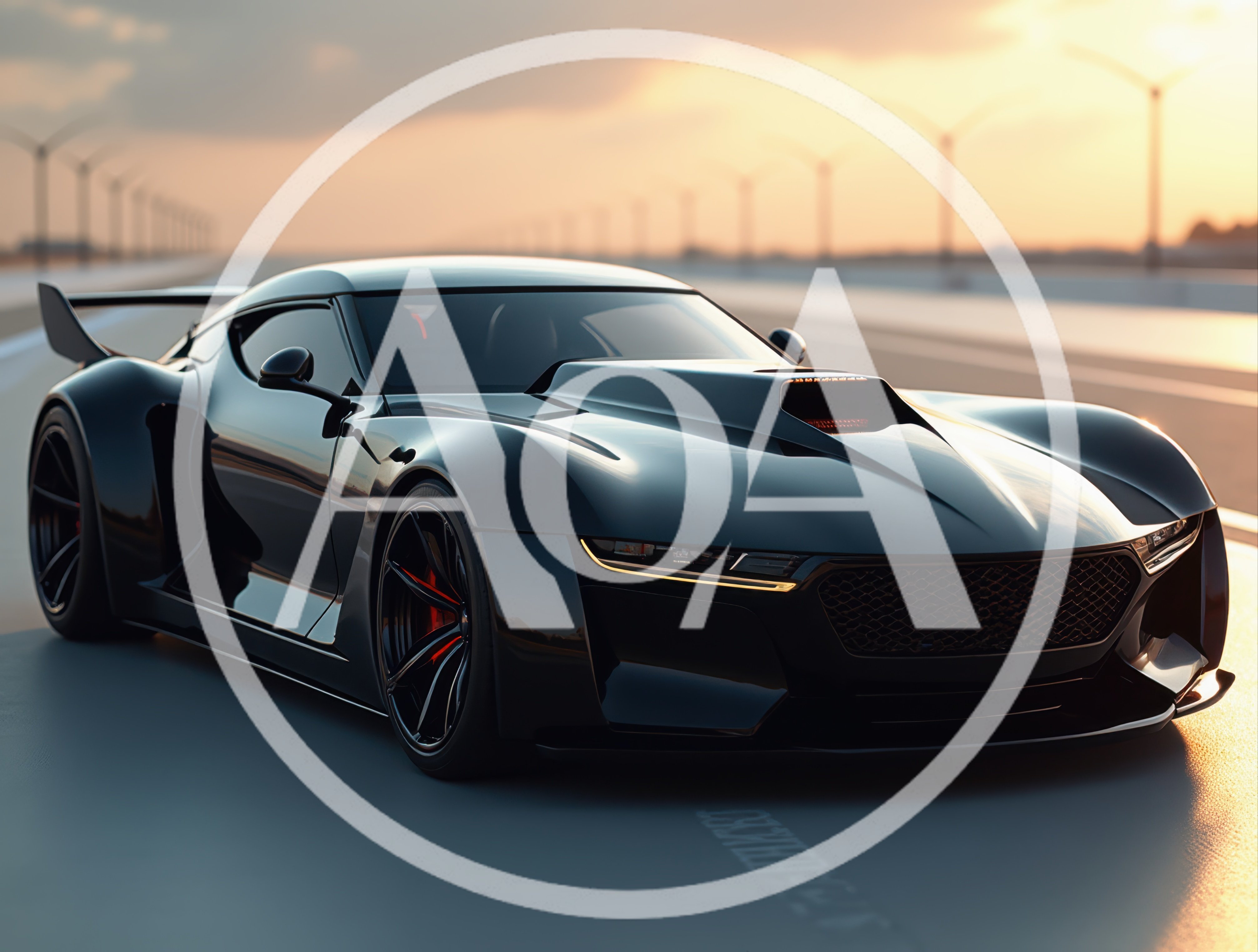 Sleek Black Sports Car Driving On Highway At Sunset
