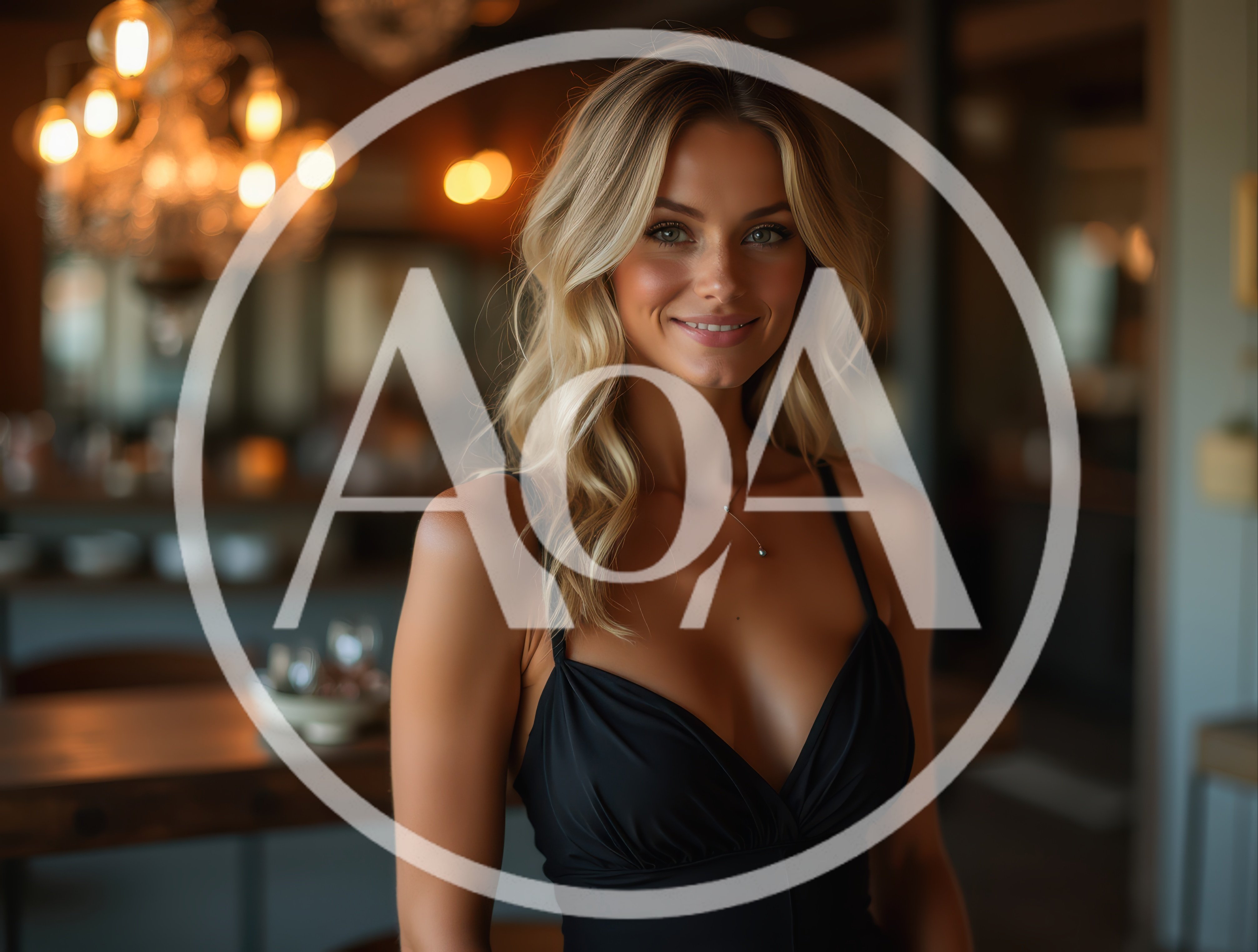 Beautiful Blonde Woman Smiling In A Restaurant