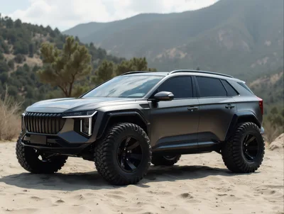 Matte Black Off-Road SUV Parked On Sandy Terrain