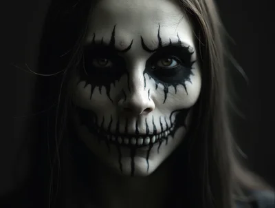 Close Up Portrait Of Woman With Creepy Skull Makeup