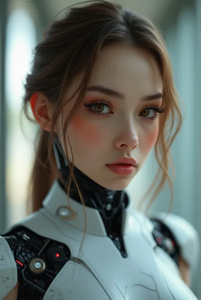 Portrait Of A Beautiful Female Android Cyborg