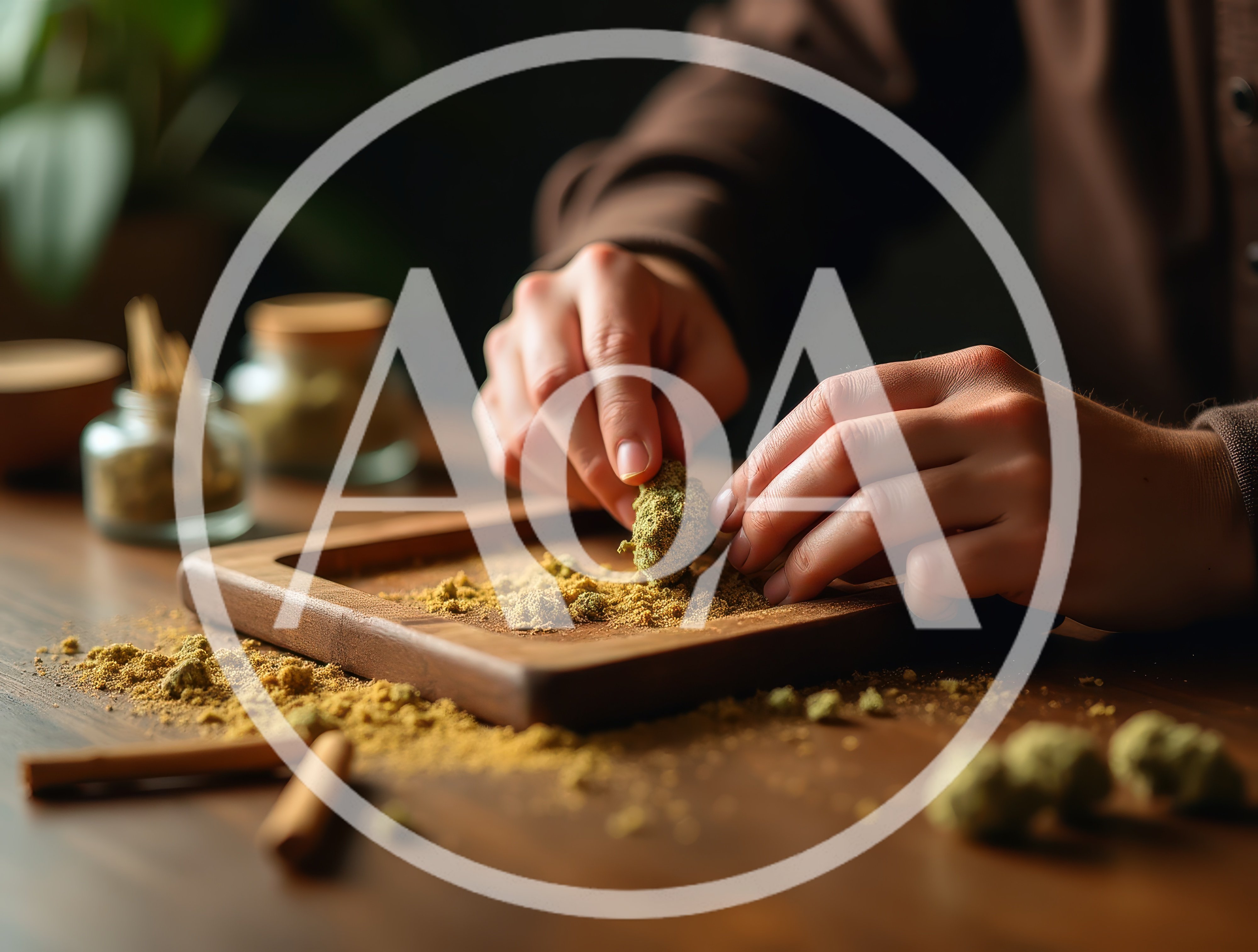 Person Preparing Cannabis Flower On A Wooden Tray