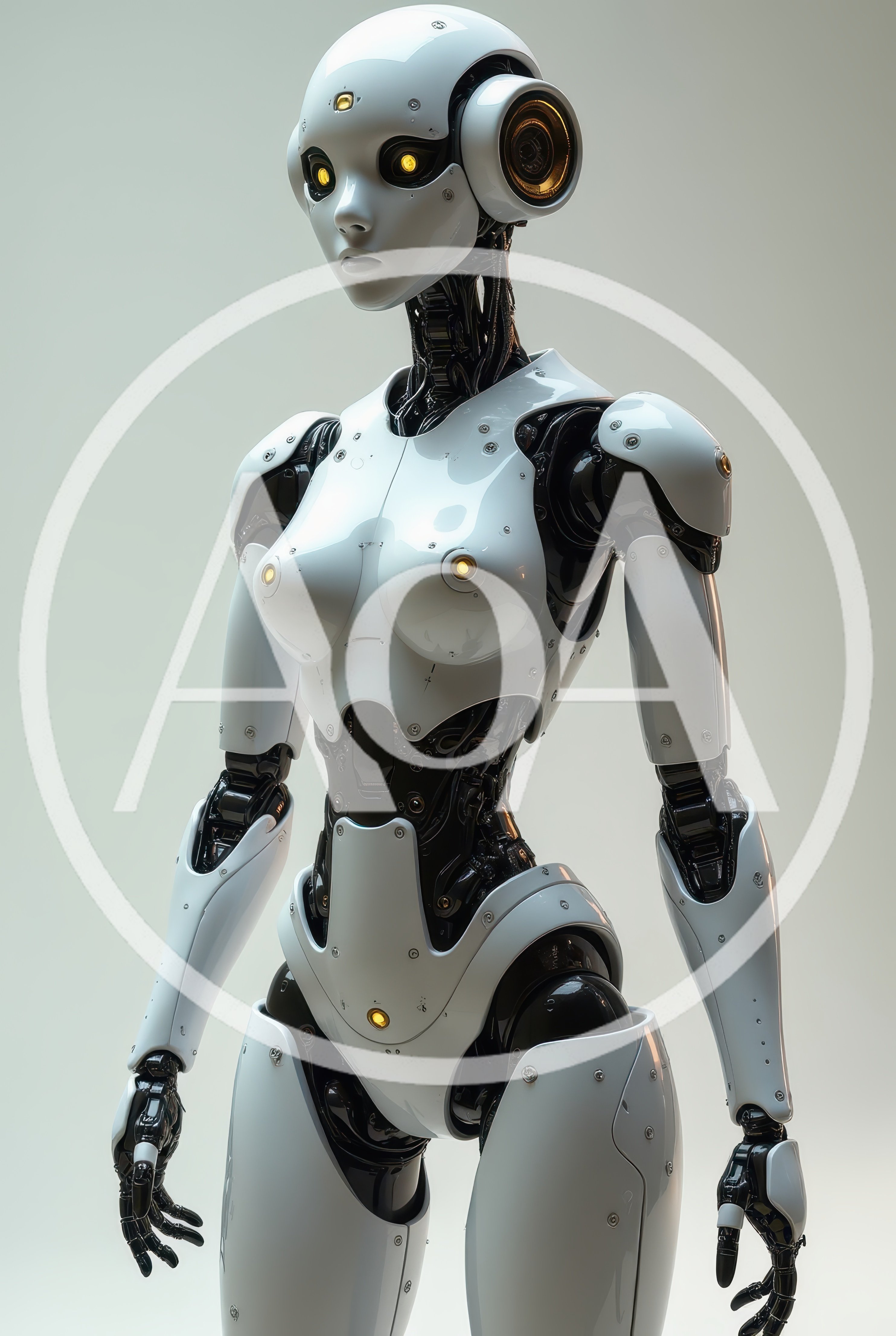 Futuristic Android Robot With Glowing Yellow Eyes