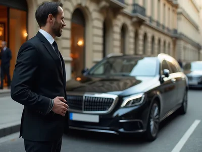 Professional Chauffeur Standing Beside Luxury Sedan