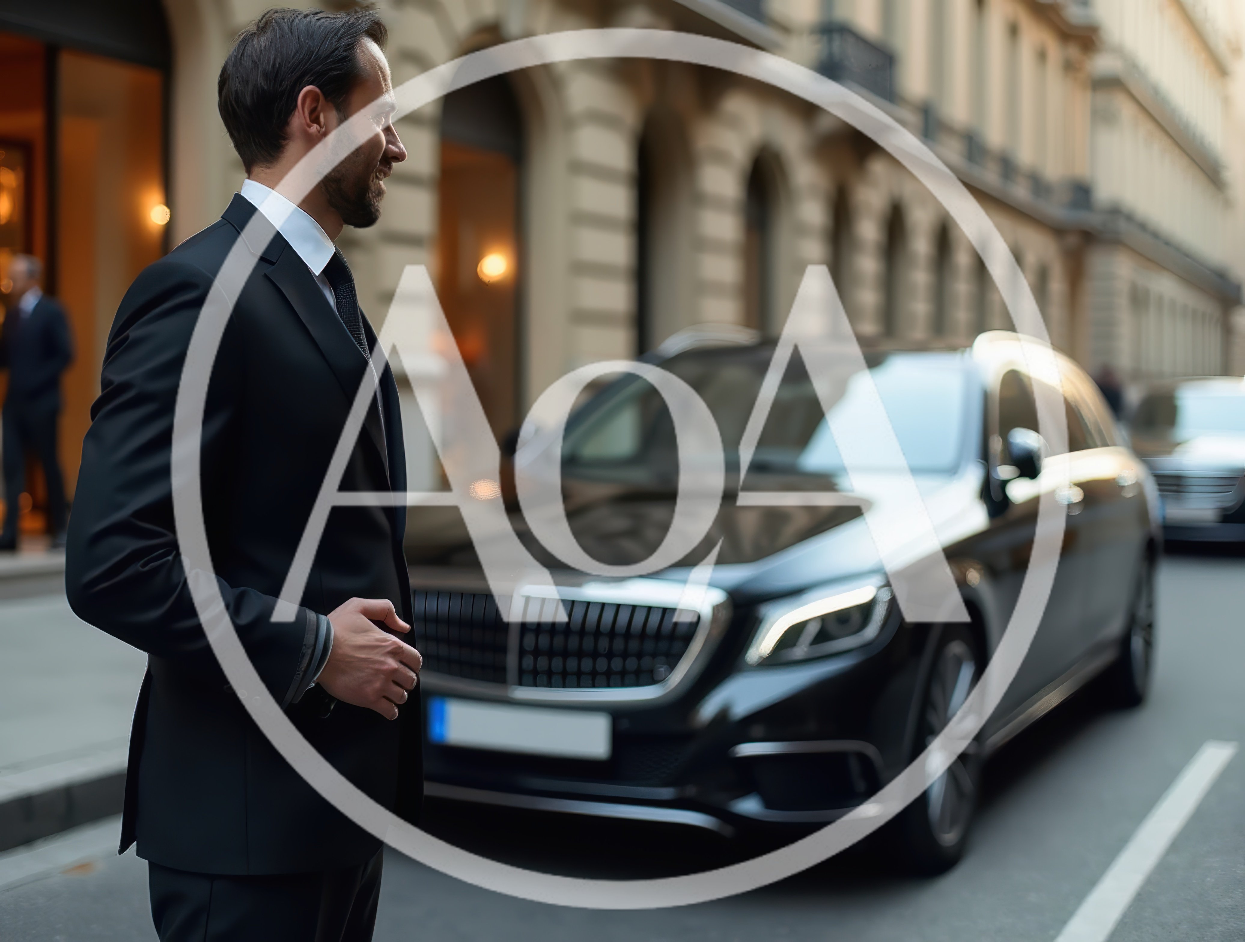 Professional Chauffeur Standing Beside Luxury Sedan