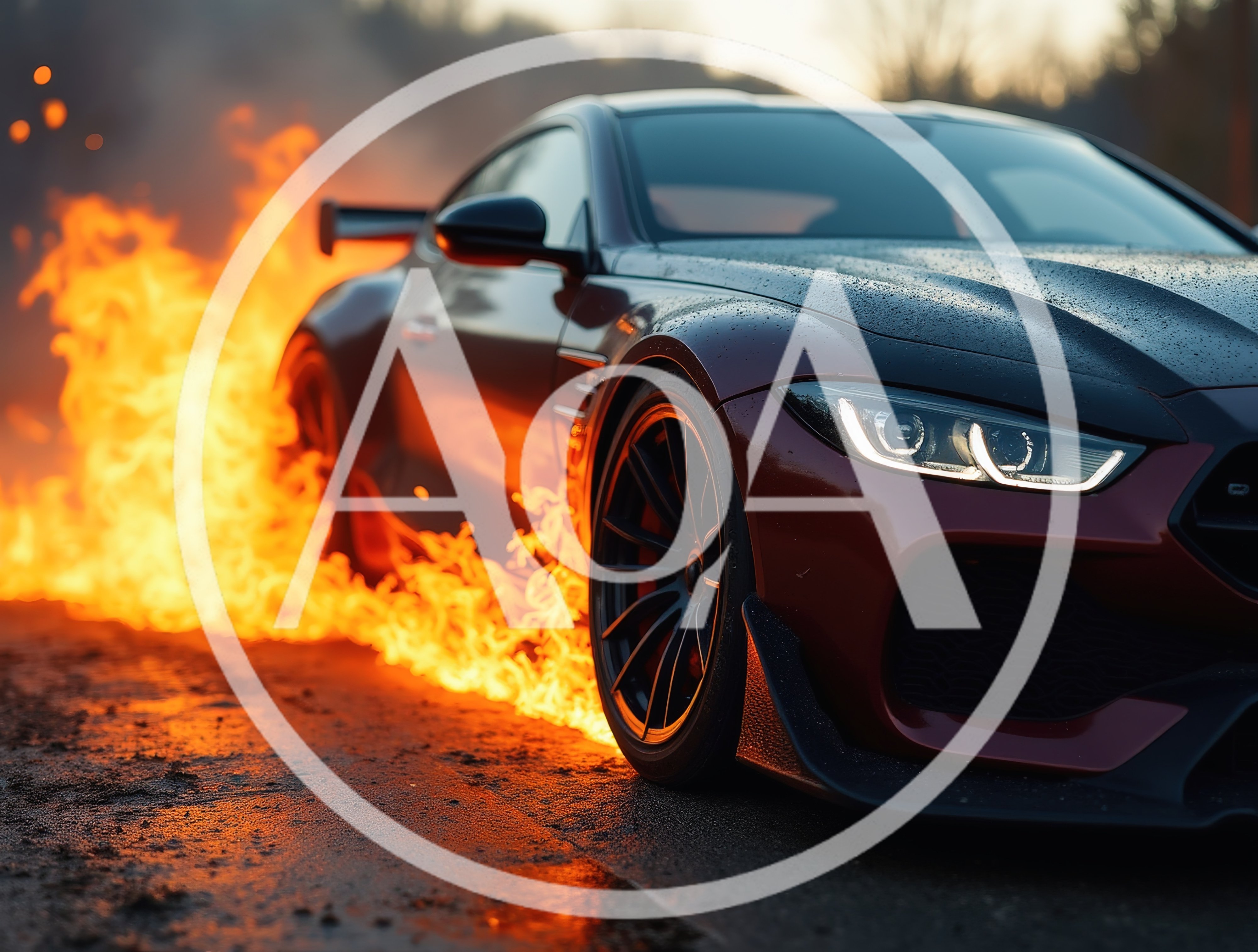 Sports Car Drifting Through Intense Flames