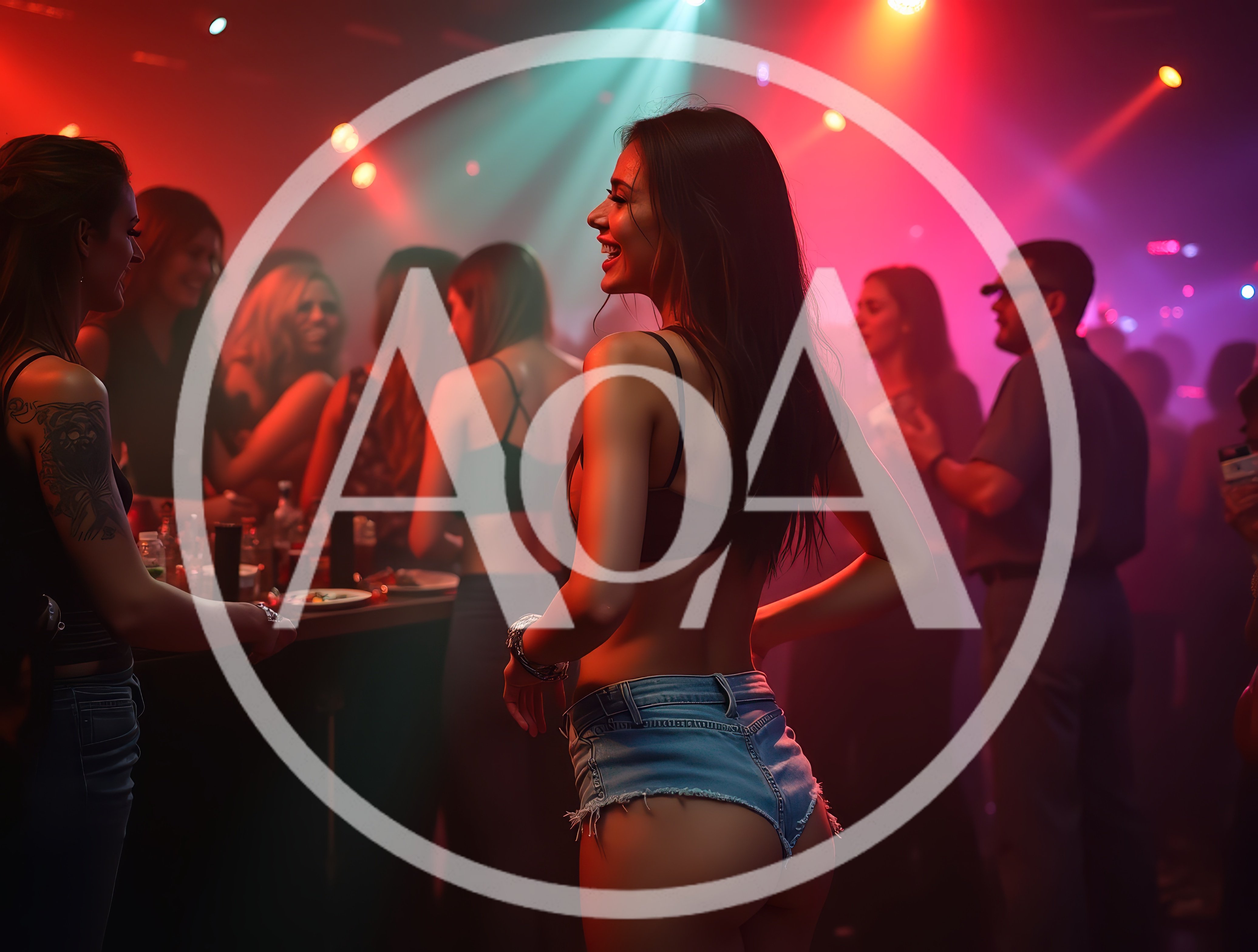 Young Woman Dancing in a Crowded Nightclub