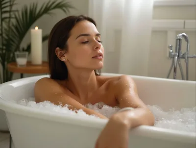 Young Woman Relaxing In A Bubble Bath