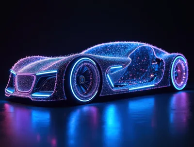 Futuristic Glittering Sports Car With Neon Lighting