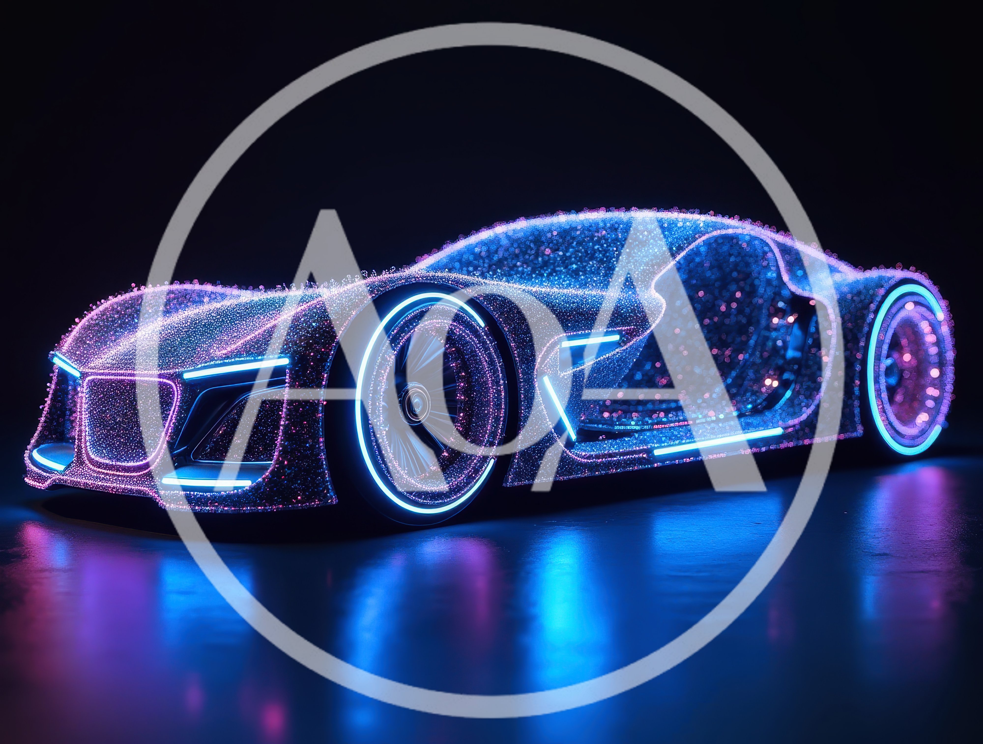 Futuristic Glittering Sports Car With Neon Lighting